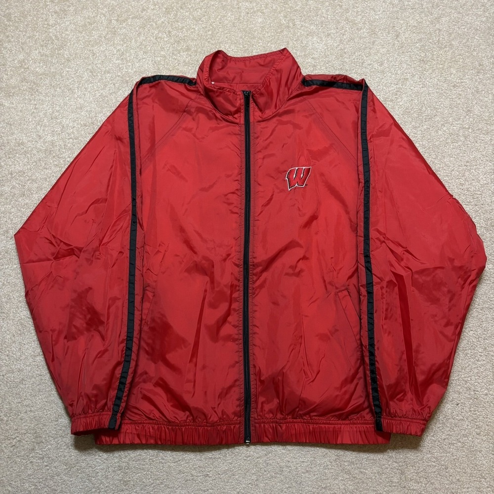 Vtg Wisconsin Badgers Jacket Mens Medium Red NCAA Pro Player 90s Windbreaker